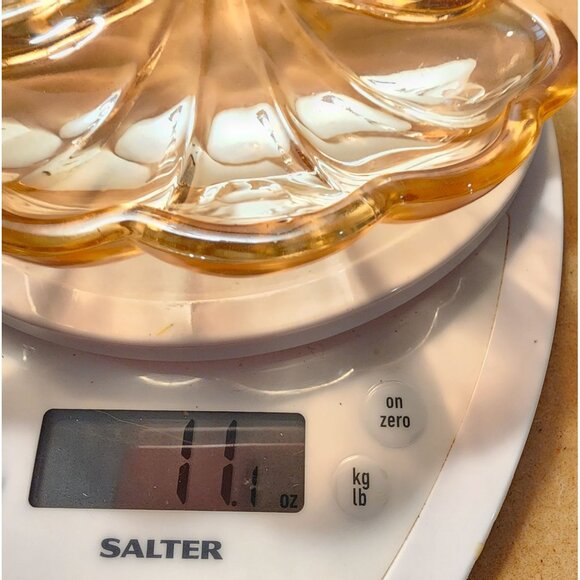 Doric Jeannette Glass Iridescent Amber Clover Leaf Candy Relish Dish Vintage - Picture 5 of 5